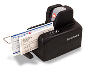 Non-clickable image of a desktop check scanner, for page aesthetics, no functionality in it.